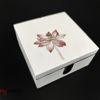 Set of  6 white hand-painted lotus coasters with box 